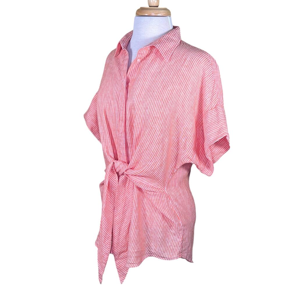 Lauren by Ralph Lauren Orange & White Striped Linen Tie Front Shirt Large - Picture 12 of 12